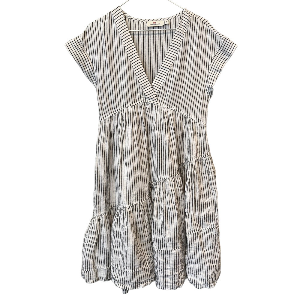 Vineyard Vines Jet Stripe Tiered Linen Dress (XS)